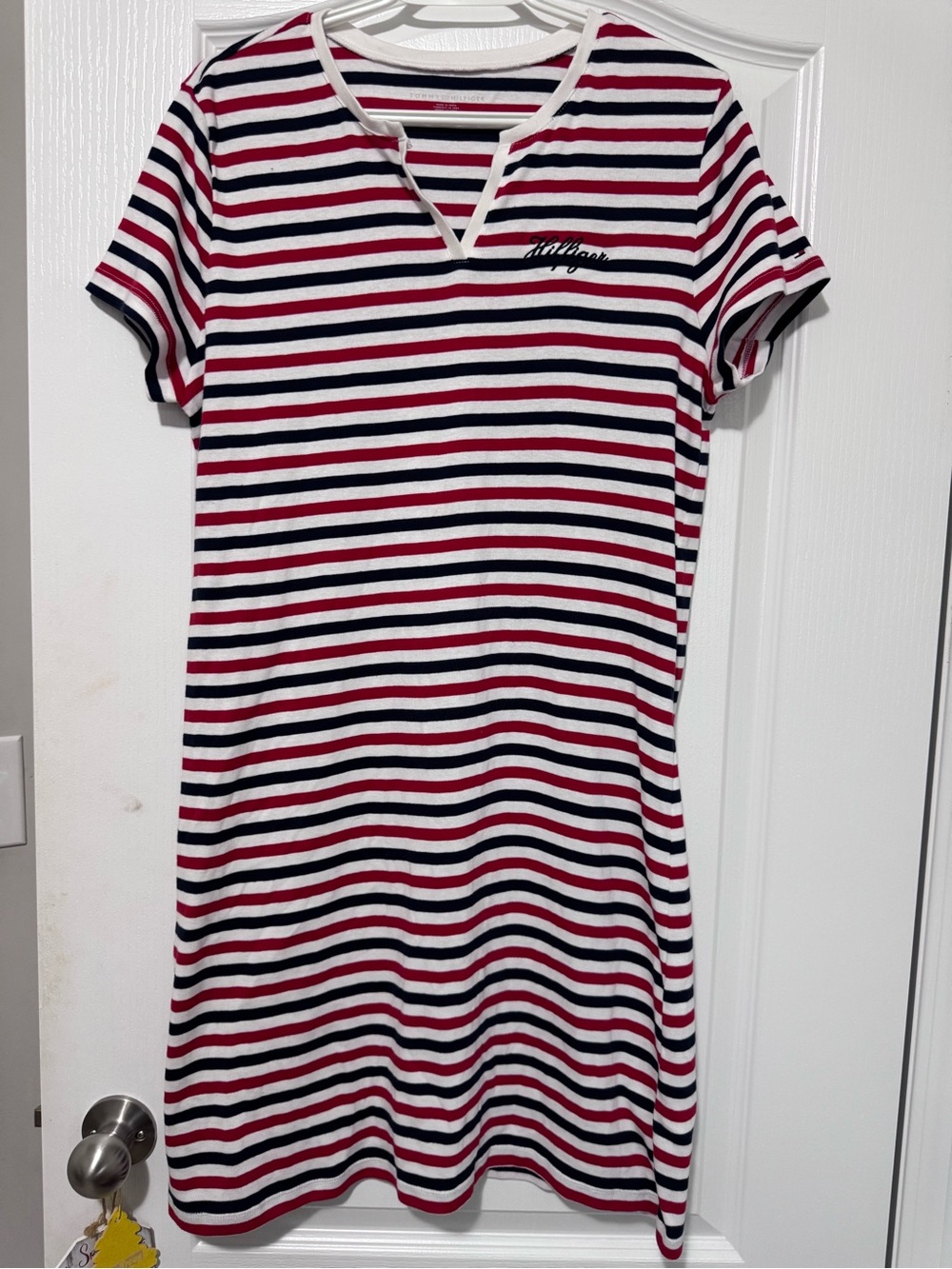 Striped Red, Navy & White T-Shirt Dress